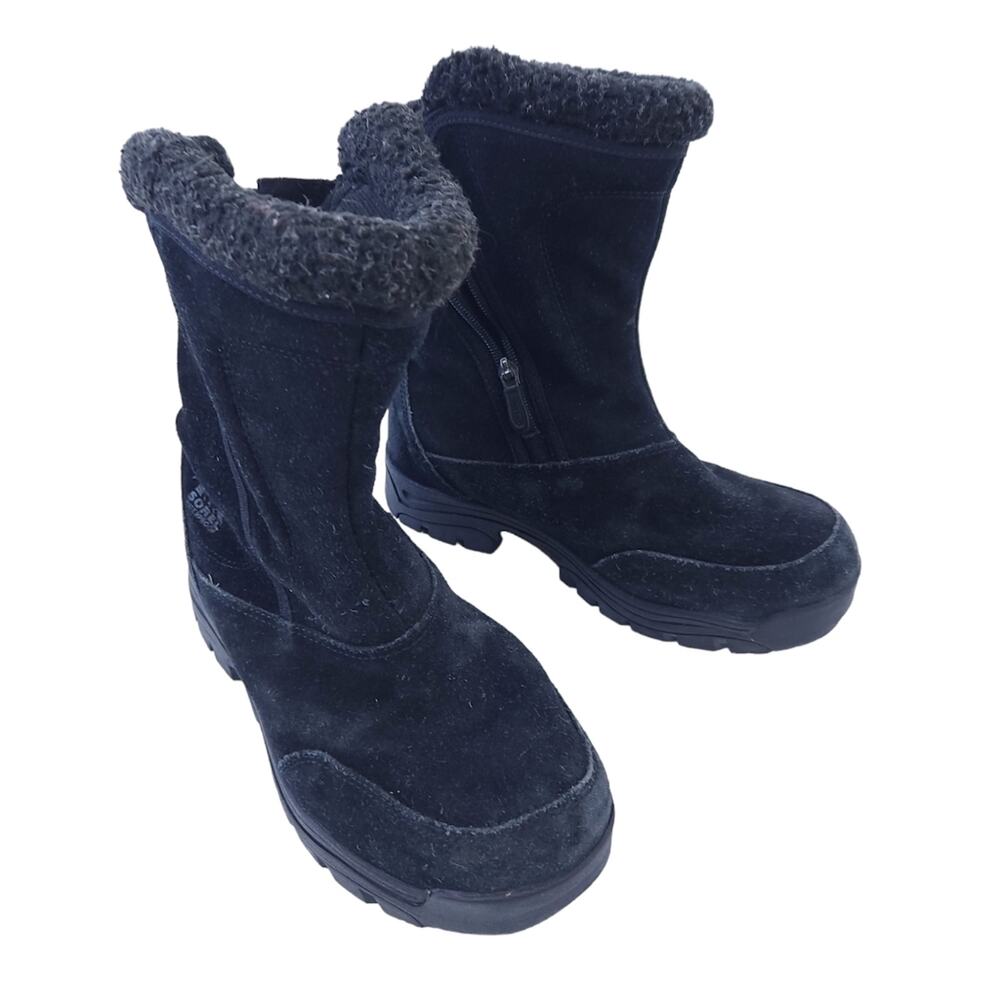 Sorel Waterfall Black Suede Leather Winter Boots Women Sz 7, Thinsulate